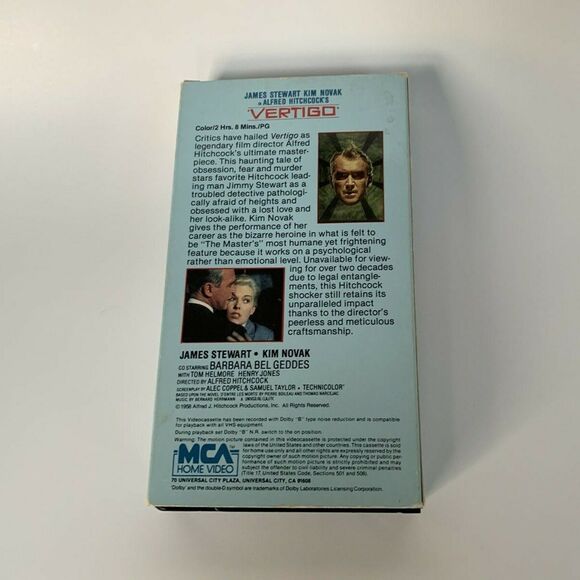 Vertigo (VHS, 1984 Release) 1958 Movie Alfred Hitchcock James Stewart Kim Novak - Picture 3 of 8